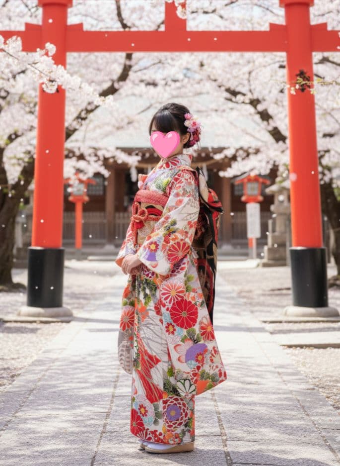 アンティークレトロポップな着物と黒地だらり帯セット