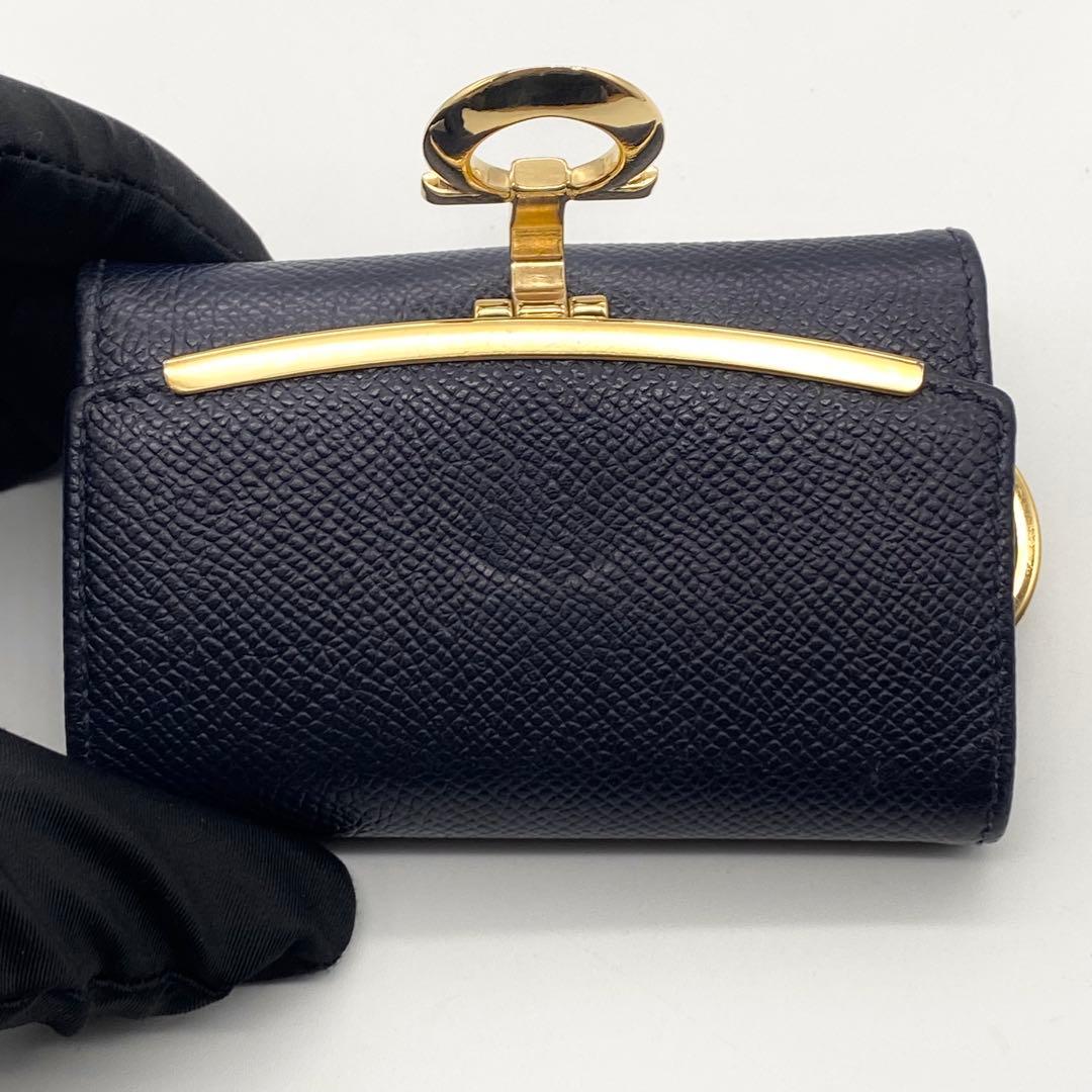 フェラガモ・6連キーケース・ガンチーノクリップ・ダークブルー