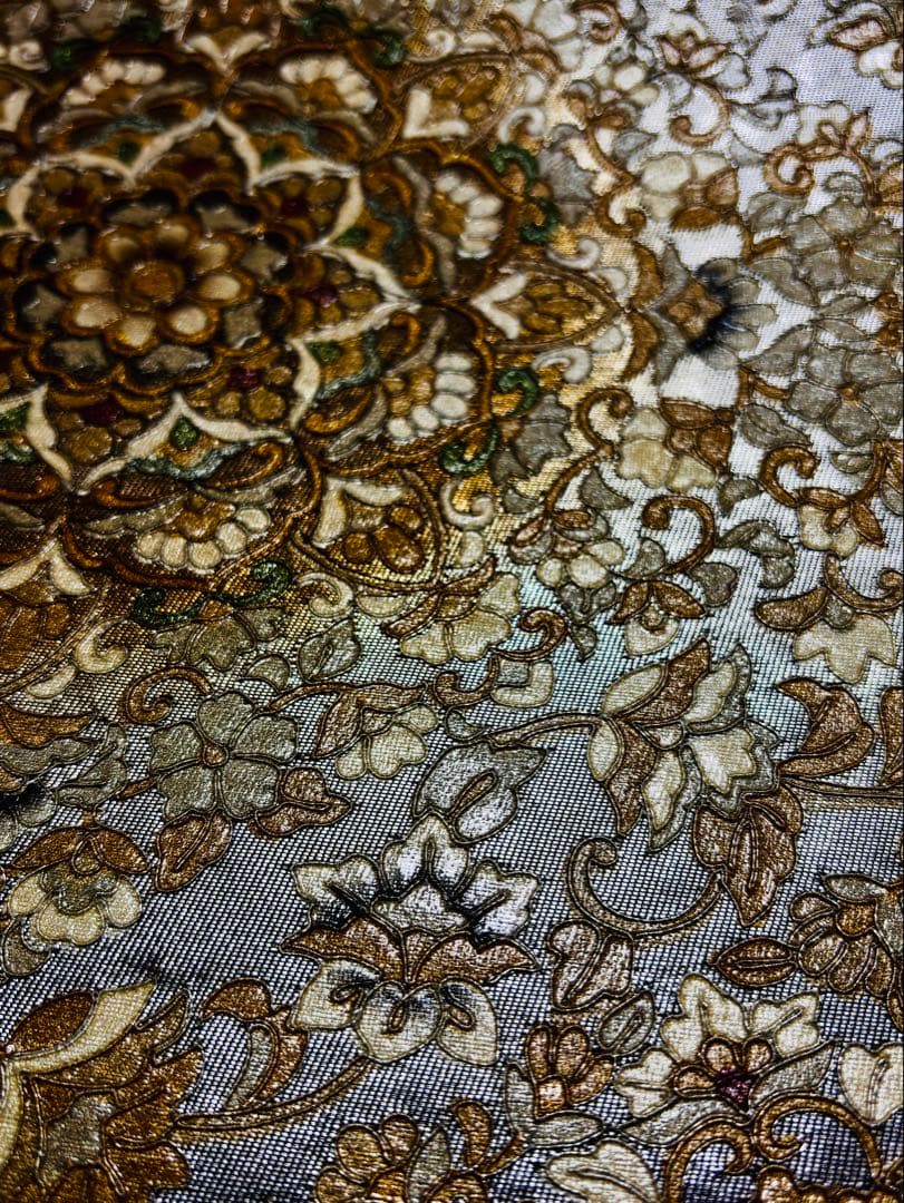 【超美品】袋帯 金駒刺繍　宝相華　お太鼓　シルバー