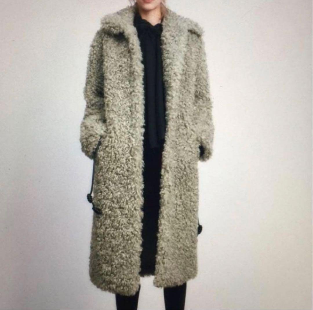 新品未使用ZARA ロングブークレコートボア プードルグレー
