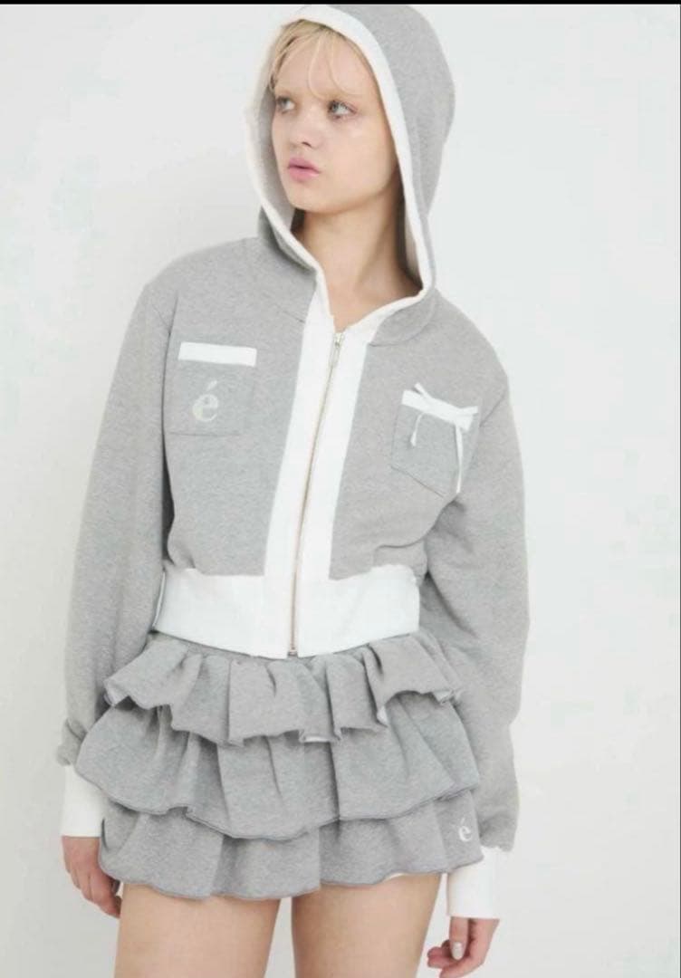 é ribbon piping zip hoodie エピヌ パーカー グレー