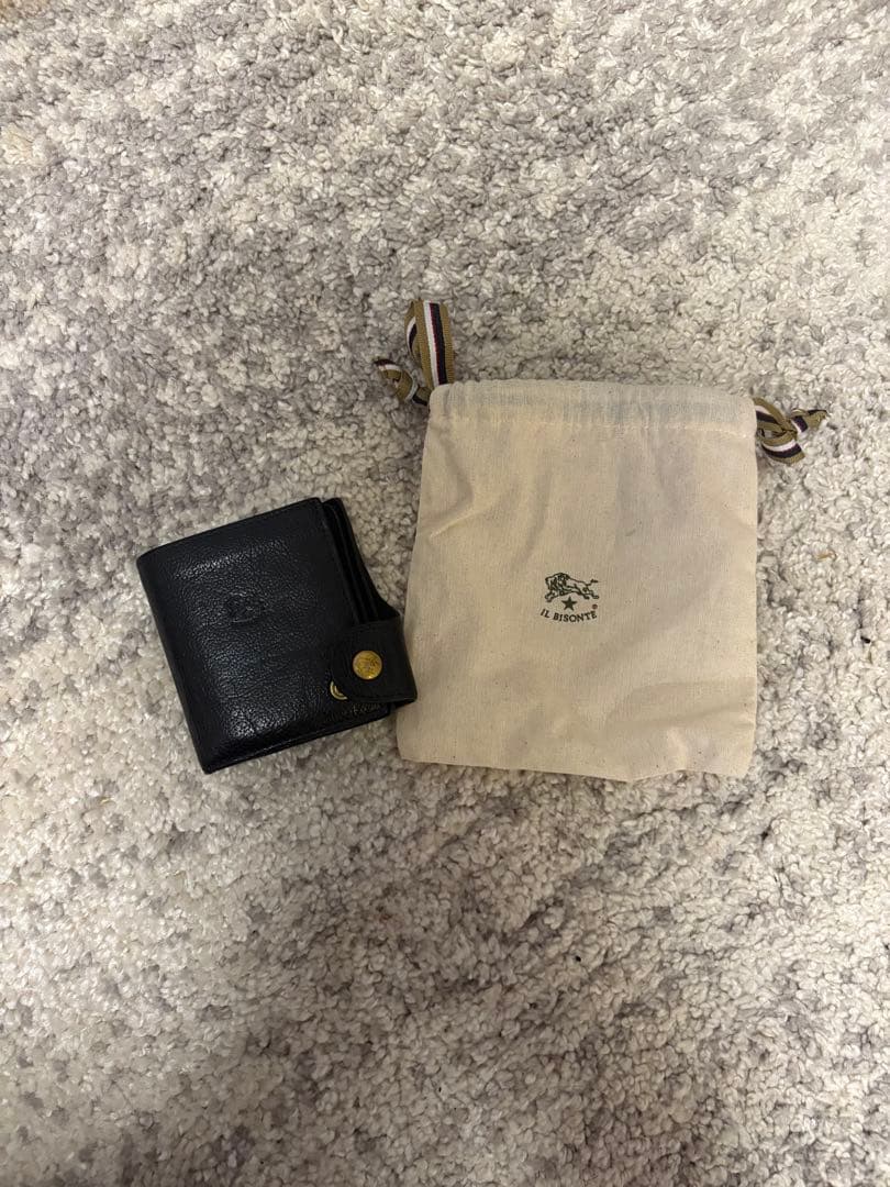 レザー 二つ折り財布 黒 保存袋付き