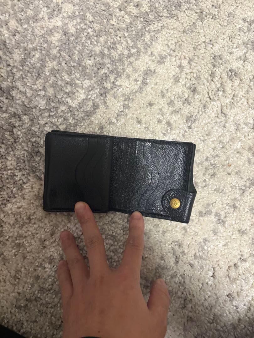 レザー 二つ折り財布 黒 保存袋付き