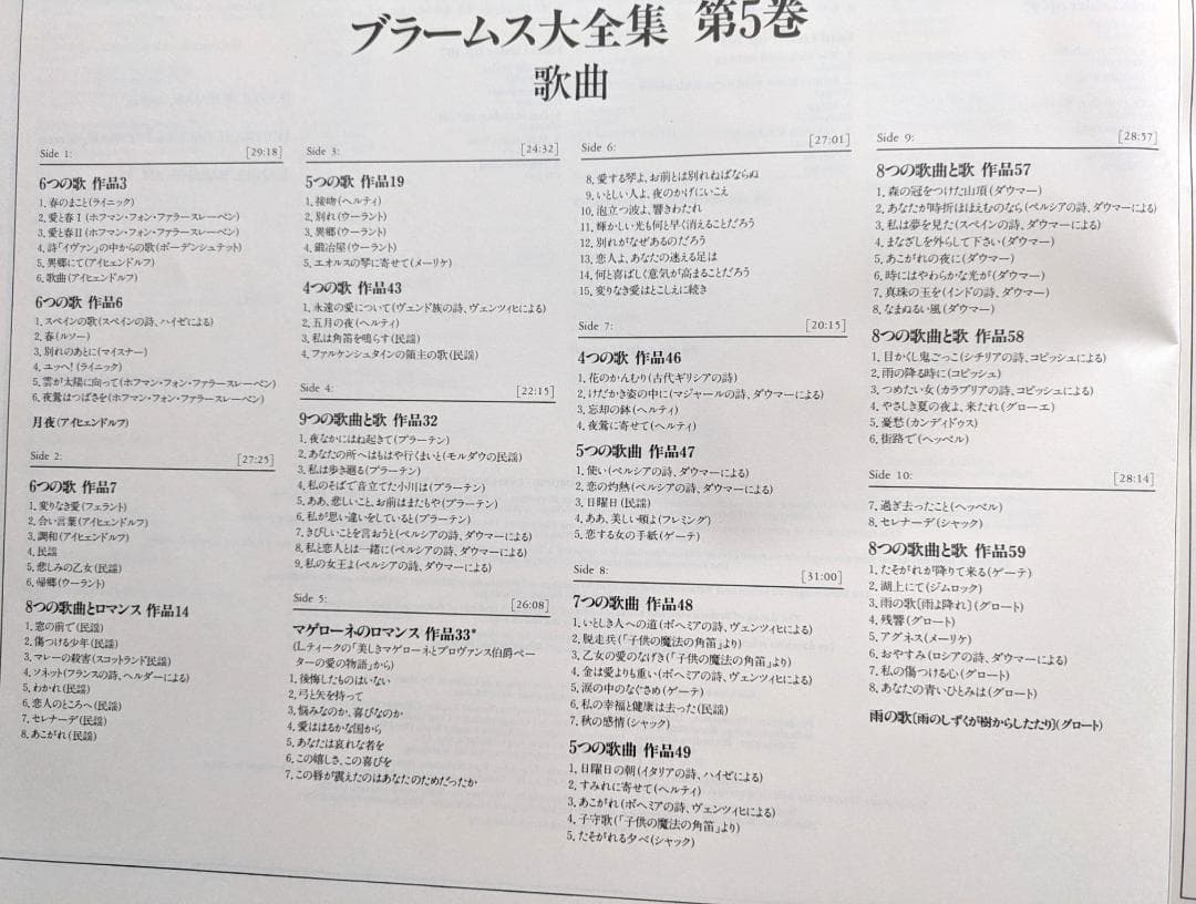 ブラームス大全集　第5巻　歌曲　１０枚組