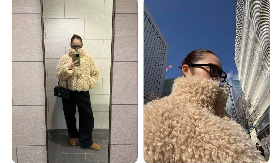 lowrys farmベージュファーコート プードルファーブルゾン