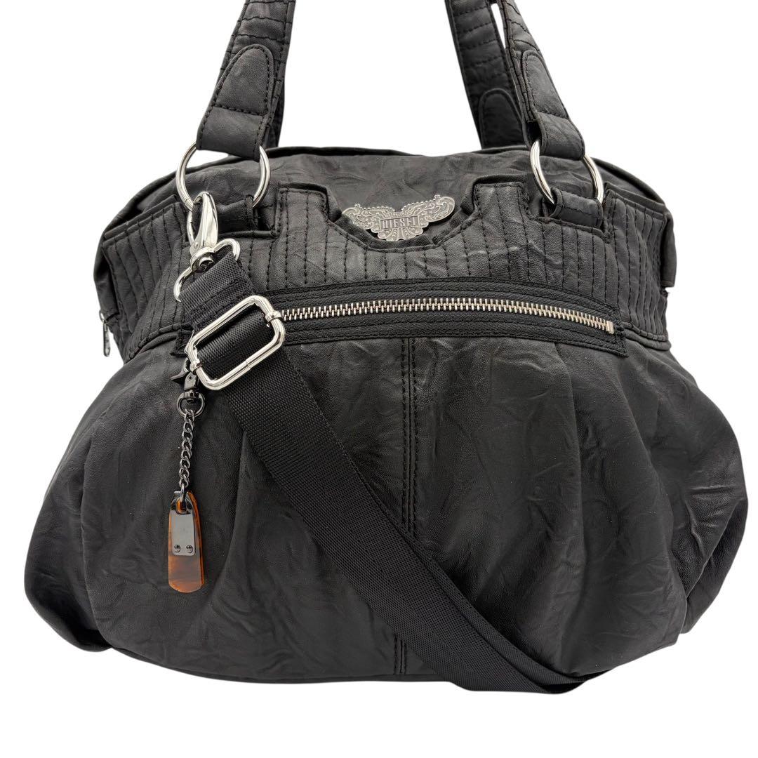 ディーゼル ショルダーバッグ y2k 90s レザー メタルロゴ ブラック 迷彩