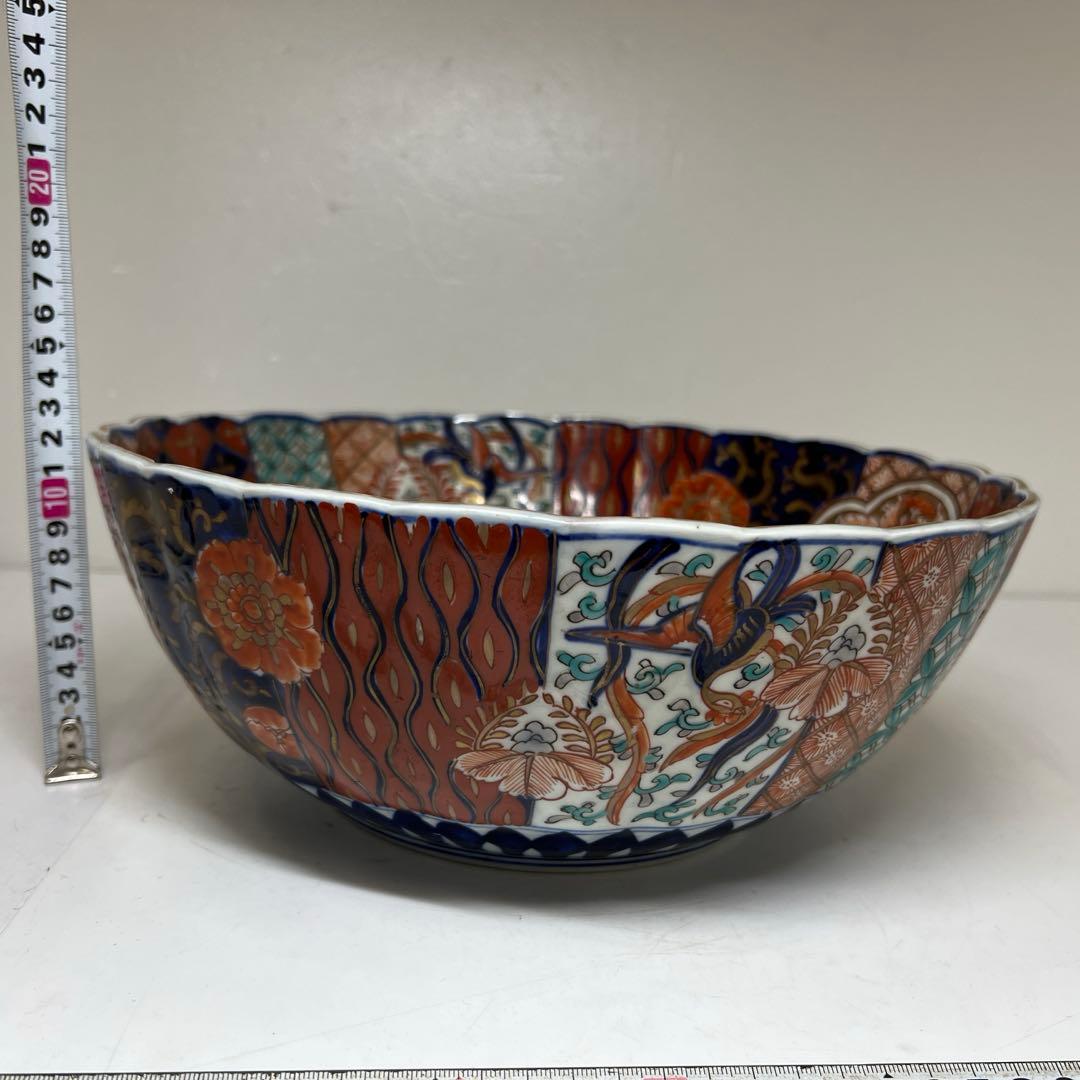 専用　古伊万里　染錦　菊割大鉢　幅約30.7㎝　タサオ　東さ8-0119①