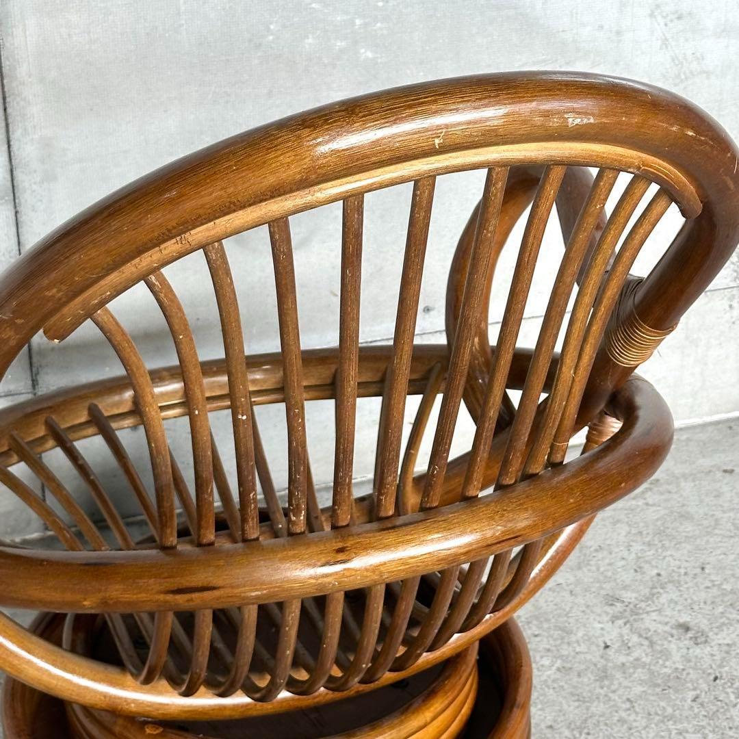 ꧁昭和浪漫꧂ 360度回転式ラタンチェア　籐家具 ひじ掛け 大型椅子　アジアン