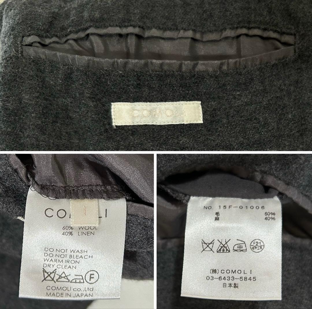 1 comoli コモリ ウール リネン チャコールグレー テーラードジャケット