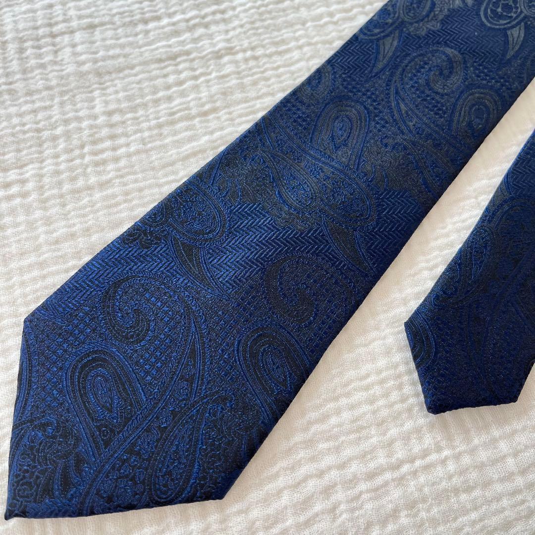 【 未使用 】 ポールスミス ペイズリー柄 ネイビー ジャガード織 光沢感