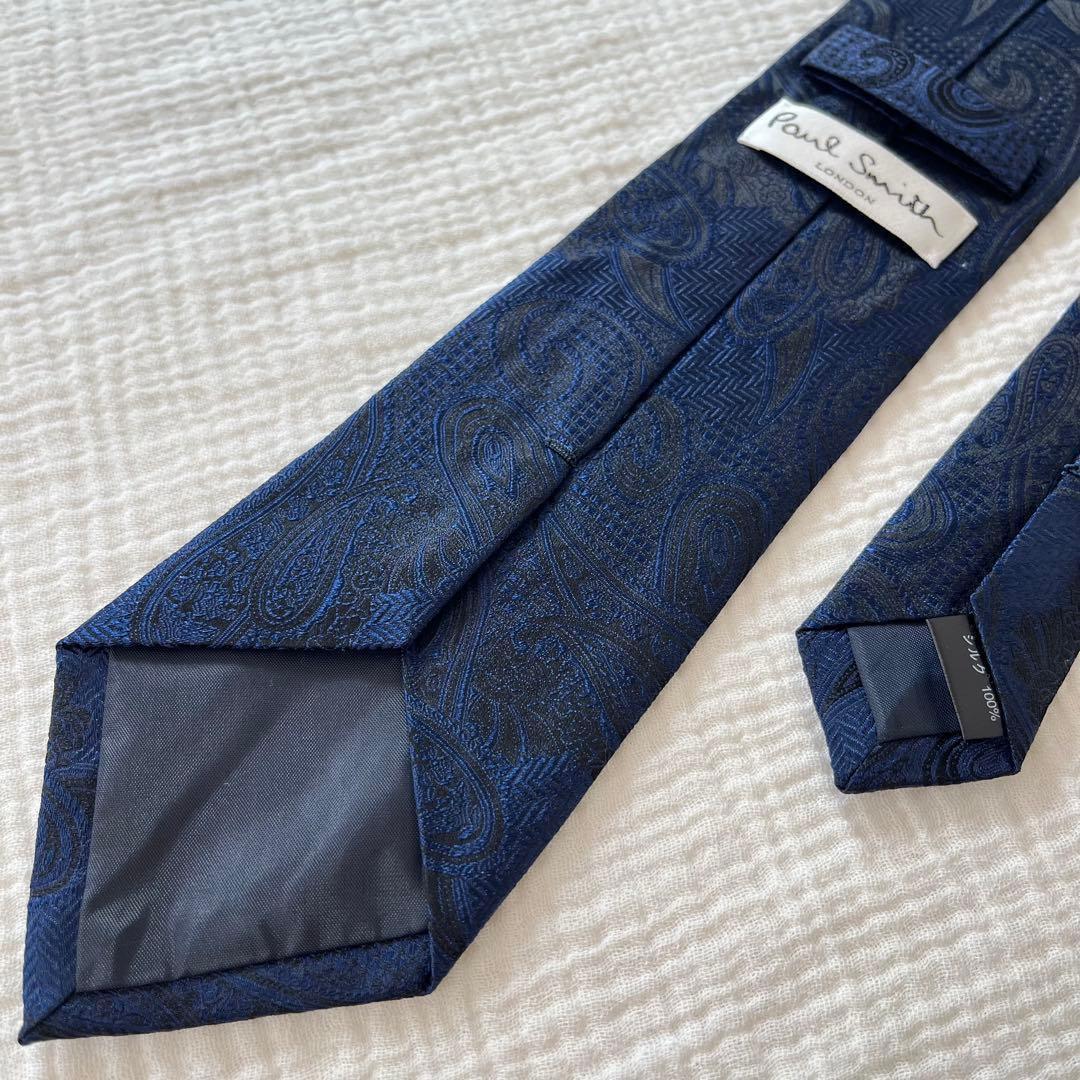 【 未使用 】 ポールスミス ペイズリー柄 ネイビー ジャガード織 光沢感