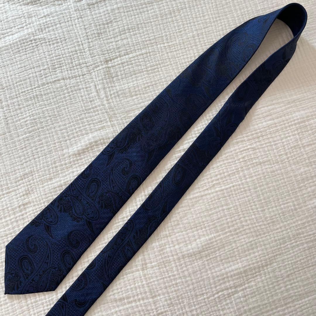 【 未使用 】 ポールスミス ペイズリー柄 ネイビー ジャガード織 光沢感