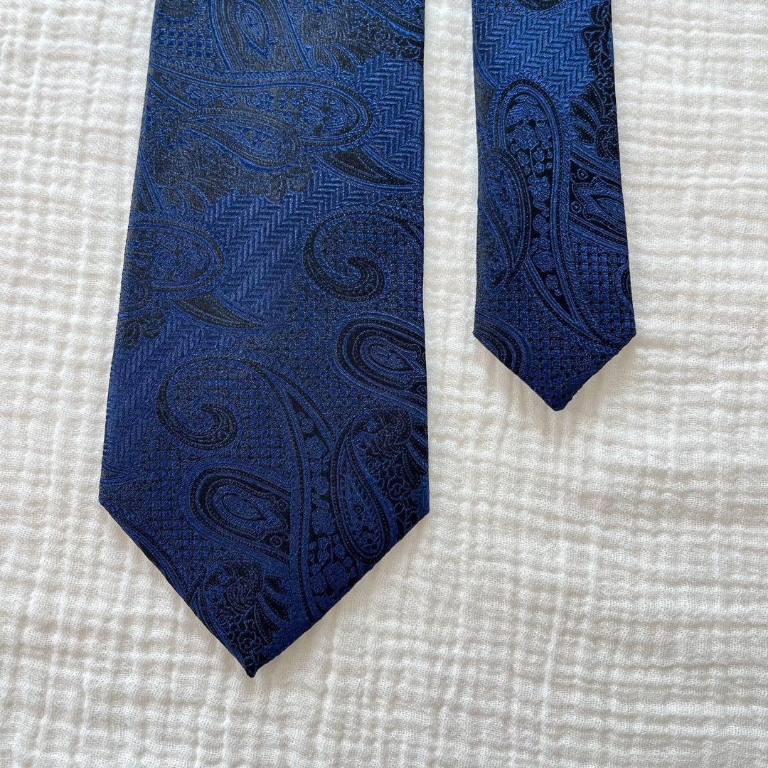 【 未使用 】 ポールスミス ペイズリー柄 ネイビー ジャガード織 光沢感