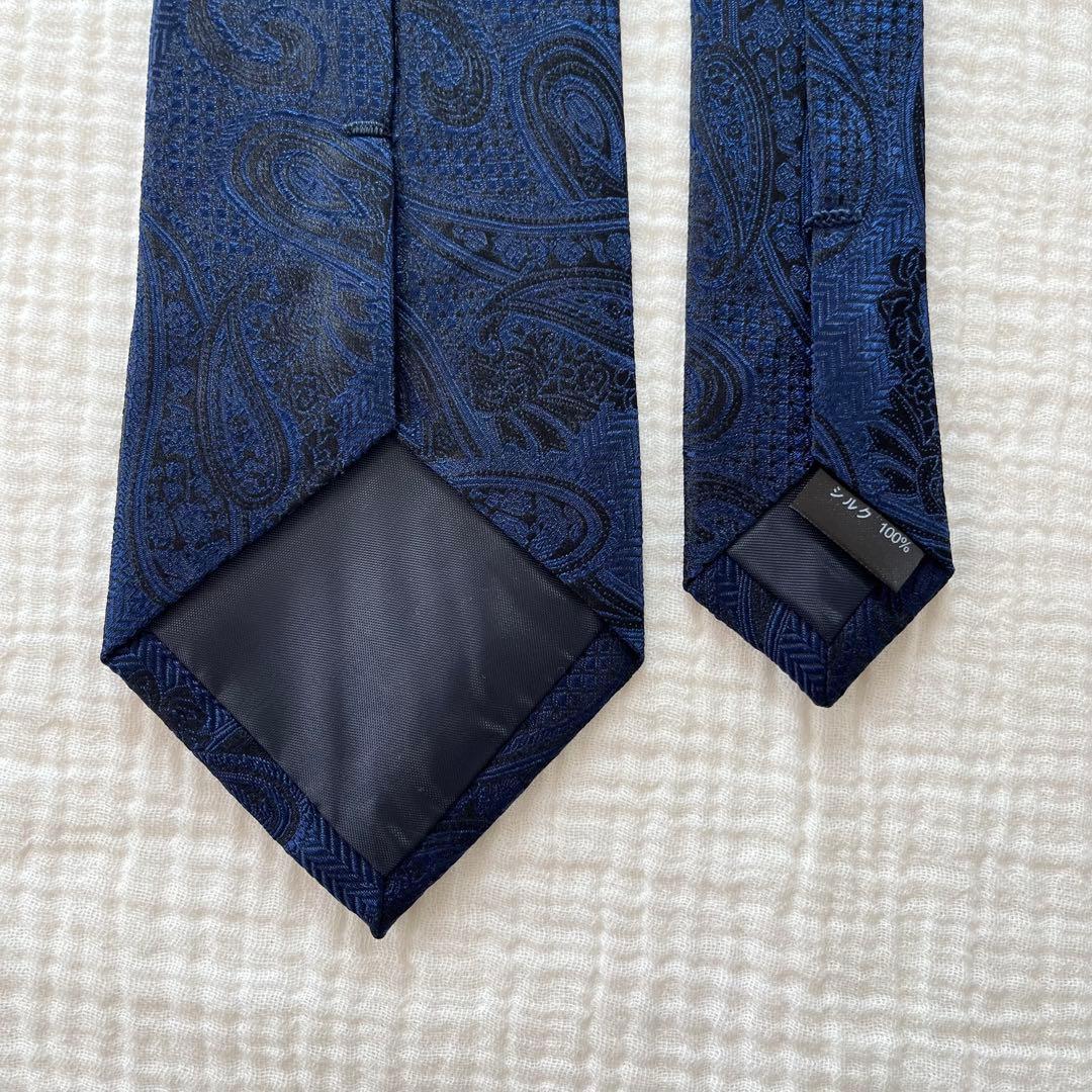 【 未使用 】 ポールスミス ペイズリー柄 ネイビー ジャガード織 光沢感