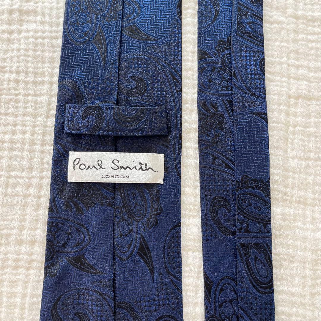 【 未使用 】 ポールスミス ペイズリー柄 ネイビー ジャガード織 光沢感