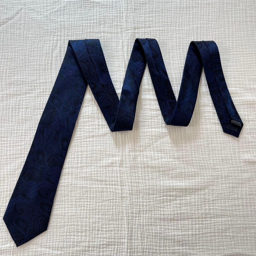 【 未使用 】 ポールスミス ペイズリー柄 ネイビー ジャガード織 光沢感