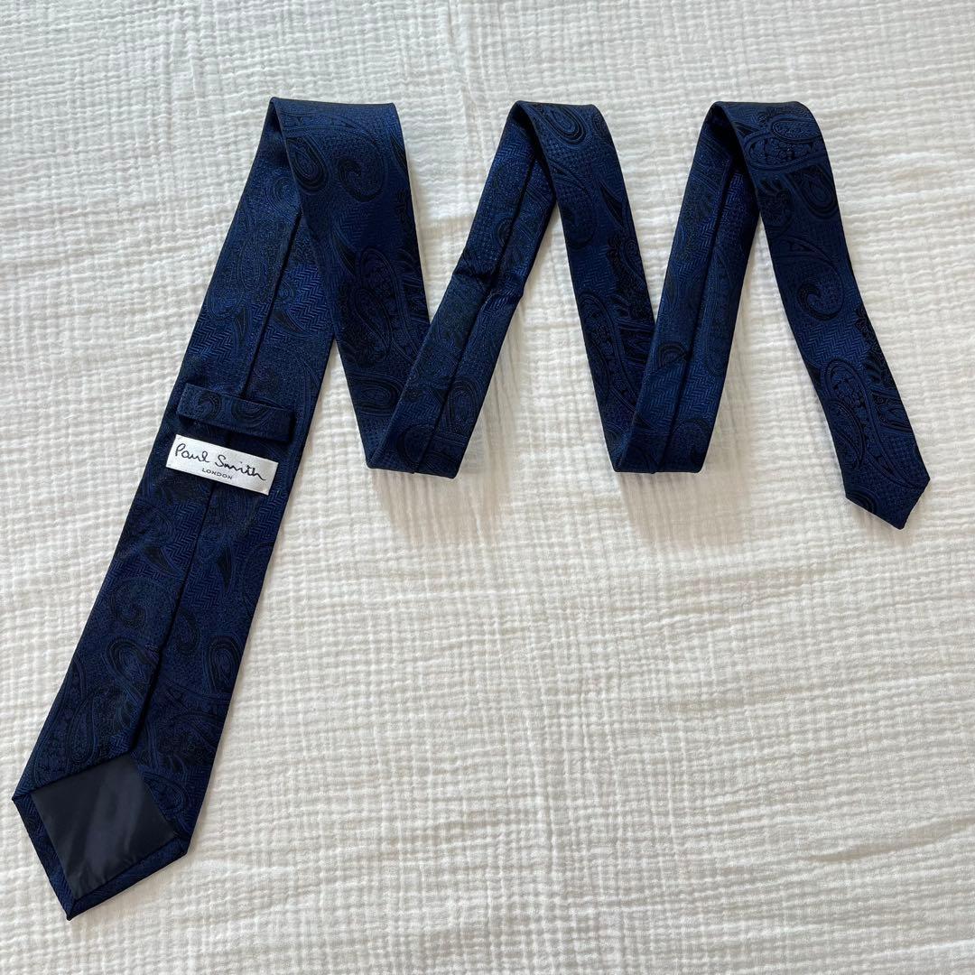 【 未使用 】 ポールスミス ペイズリー柄 ネイビー ジャガード織 光沢感