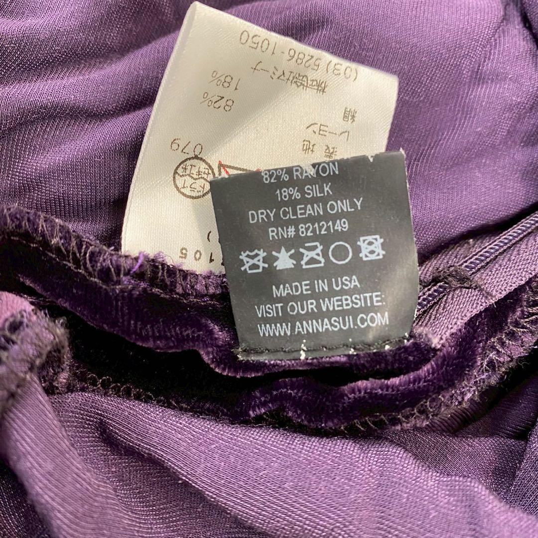 美品　ANNA SUI ベロアワンピース 紫 フリル USA4