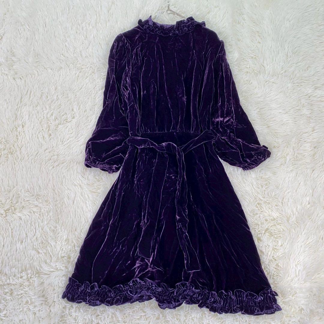 美品　ANNA SUI ベロアワンピース 紫 フリル USA4