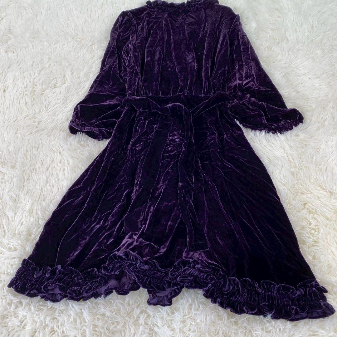 美品　ANNA SUI ベロアワンピース 紫 フリル USA4