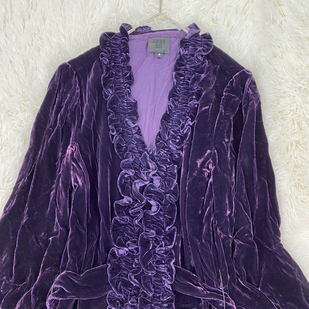 美品　ANNA SUI ベロアワンピース 紫 フリル USA4