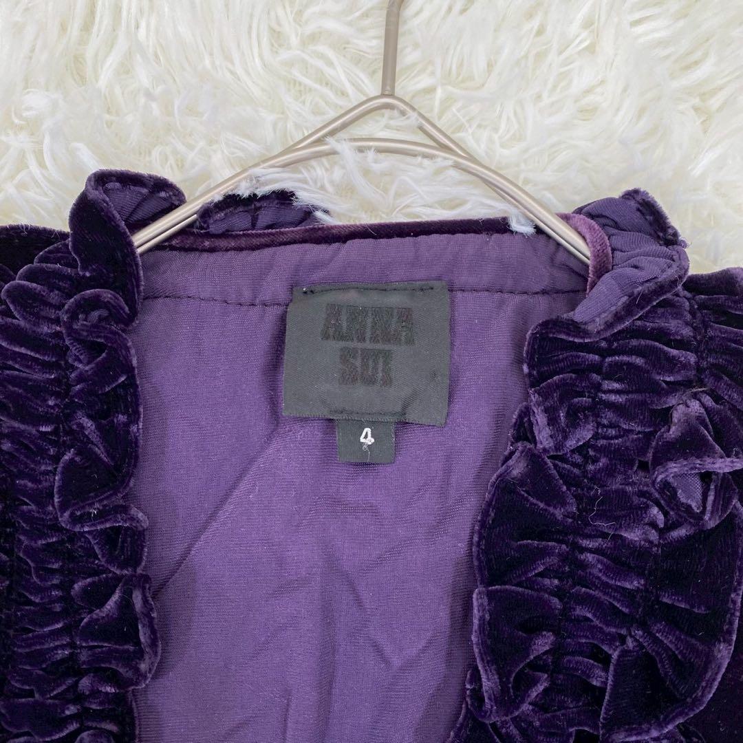 美品　ANNA SUI ベロアワンピース 紫 フリル USA4
