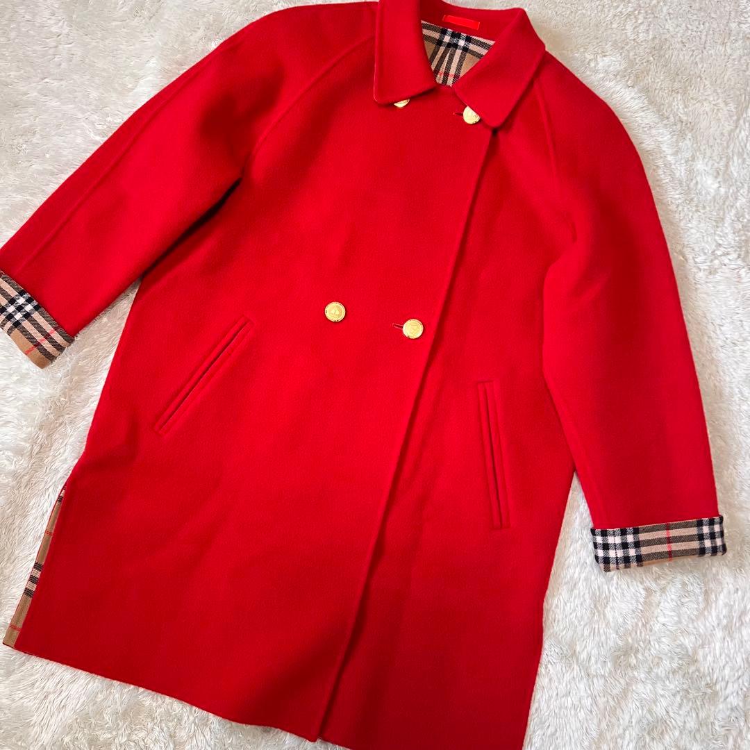 バーバリーズ ダブルフェイス コート カシミヤ混 レッド 金ボタン