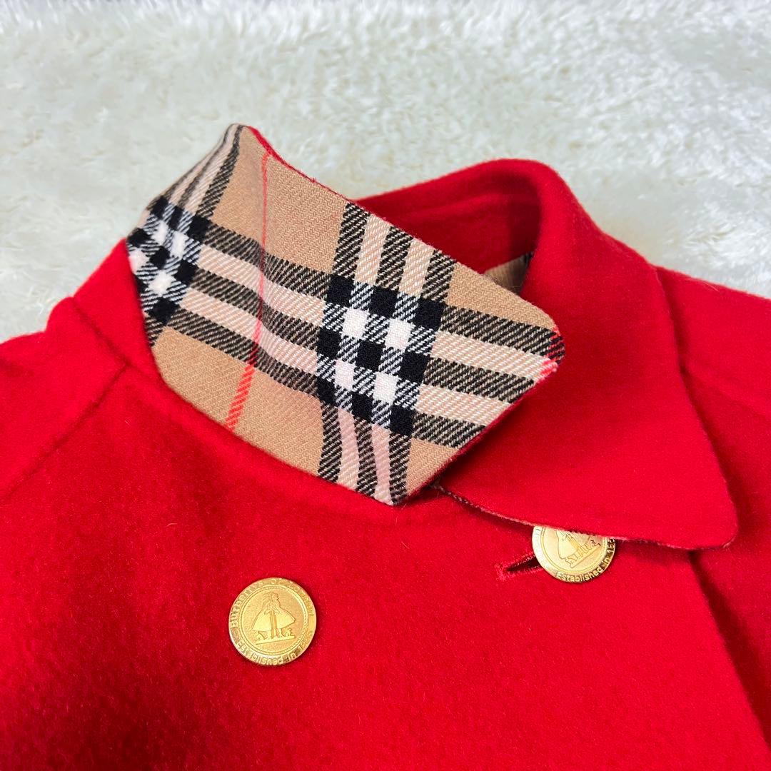 バーバリーズ ダブルフェイス コート カシミヤ混 レッド 金ボタン