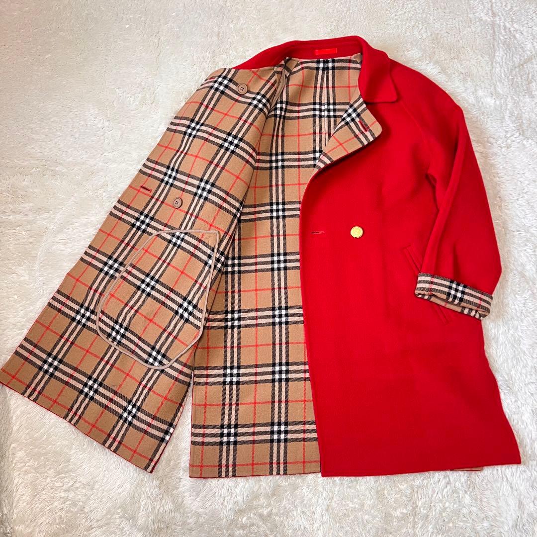 バーバリーズ ダブルフェイス コート カシミヤ混 レッド 金ボタン