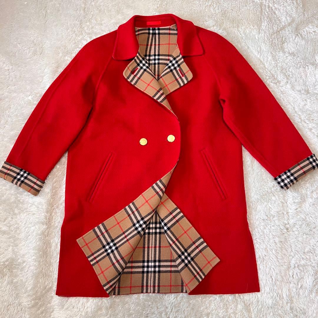 バーバリーズ ダブルフェイス コート カシミヤ混 レッド 金ボタン