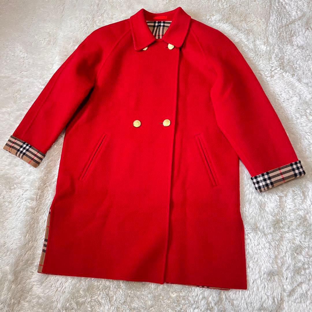 バーバリーズ ダブルフェイス コート カシミヤ混 レッド 金ボタン