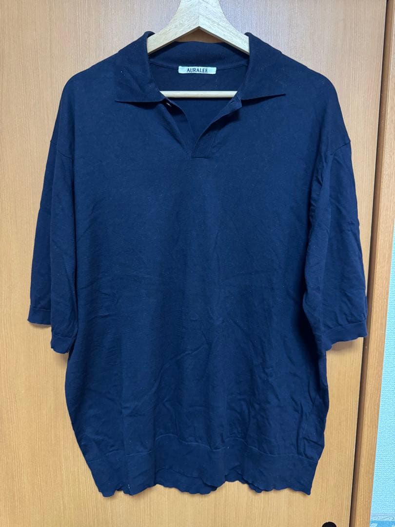 auralee オーラリー　半袖ポロシャツ　ネイビー