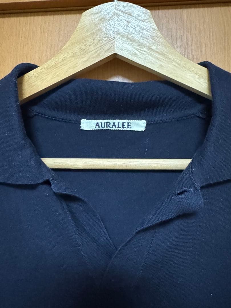 auralee オーラリー　半袖ポロシャツ　ネイビー