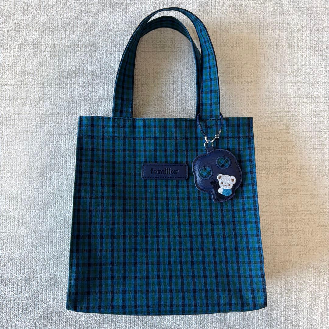 ファミリア　トートバッグ　チェック　ブルー　小