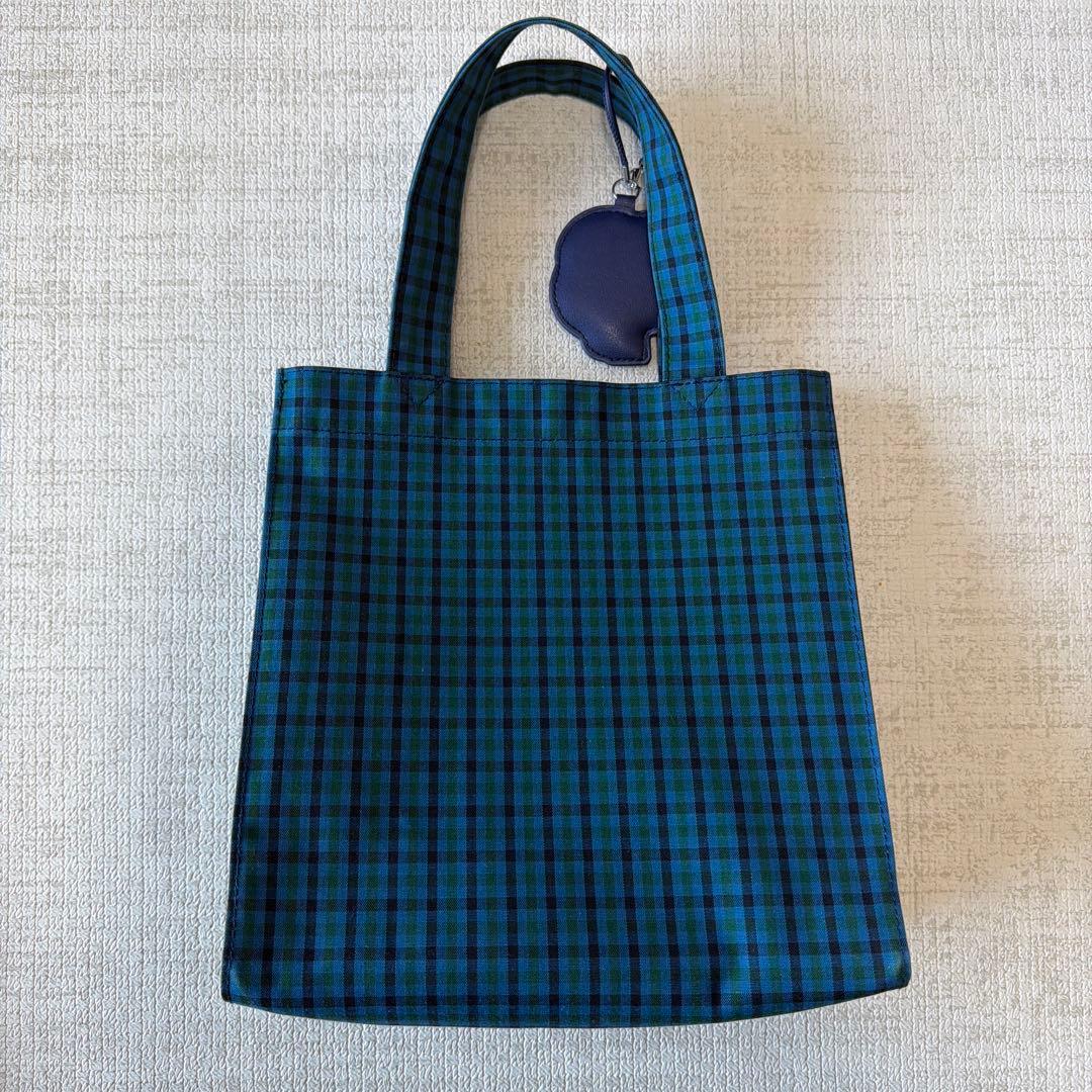 ファミリア　トートバッグ　チェック　ブルー　小