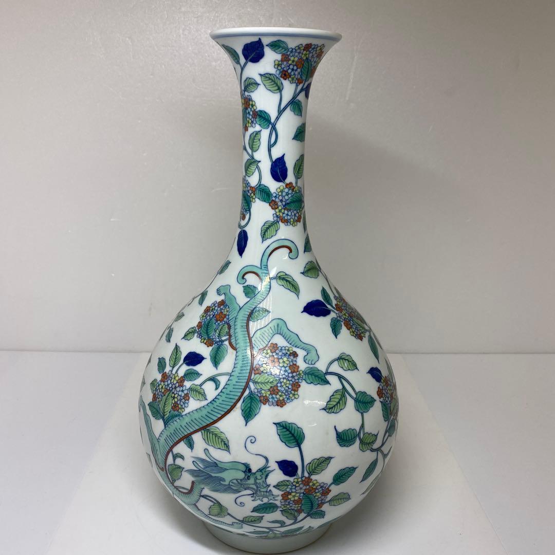 マンボウさん専用大清乾隆年粉彩龍に紫陽花図花瓶高さ37.5㎝　東Y7-0210④