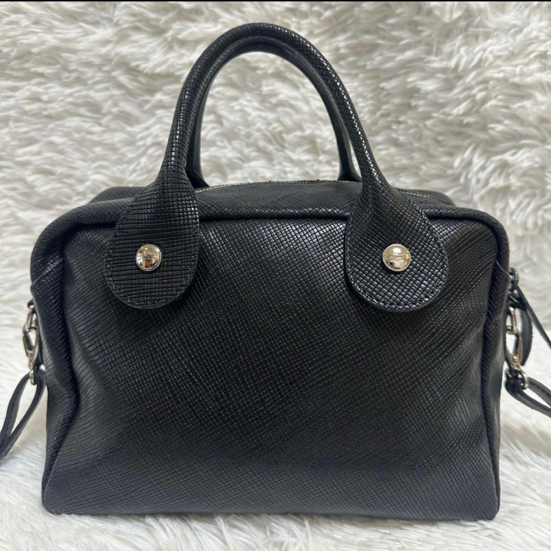 LONGCHAMP ロンシャン　クアドリ　2way ショルダーバック レザー 黒