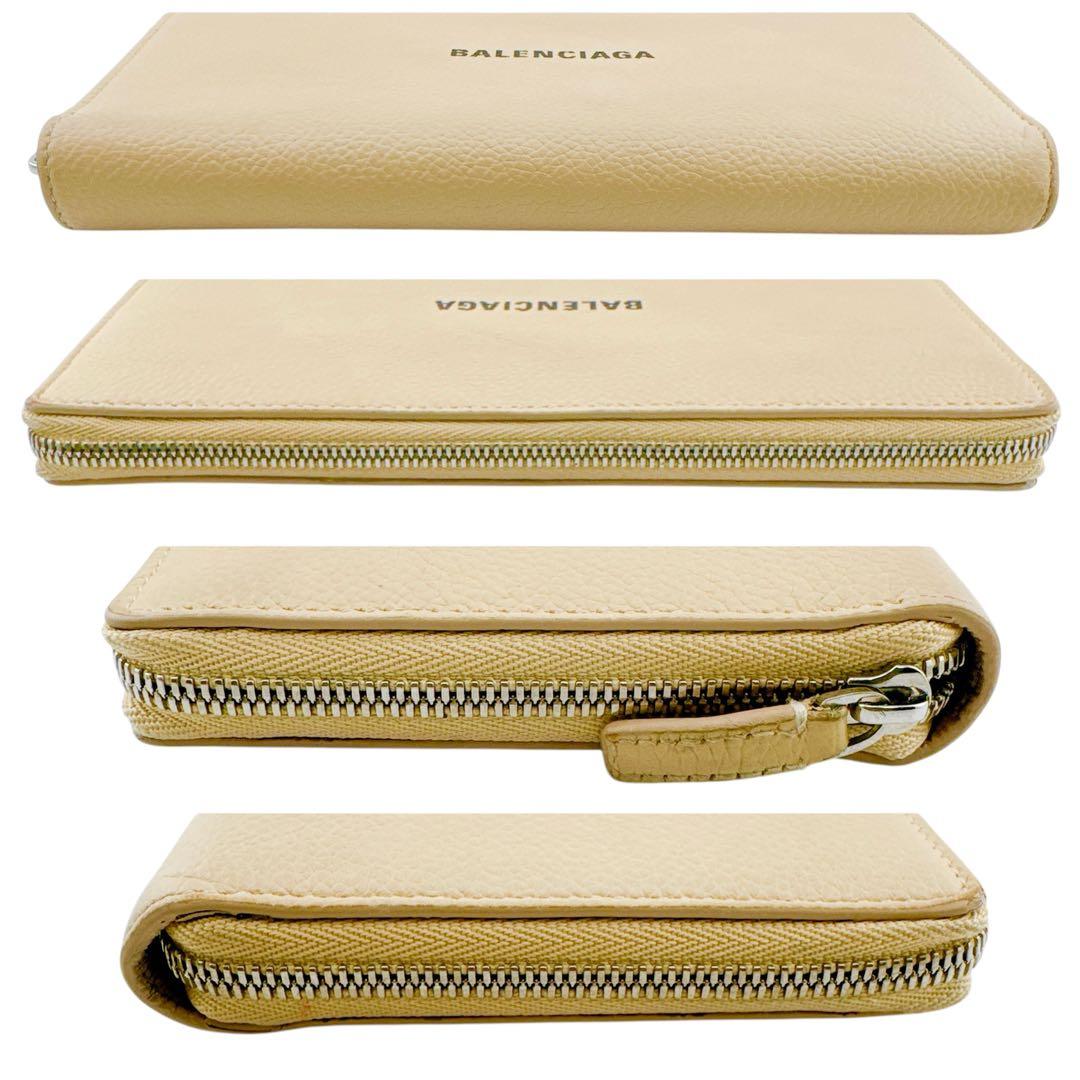 美品◇バレンシアガ レザー ラウンドファスナー 長財布 ベージュ ユニセックス