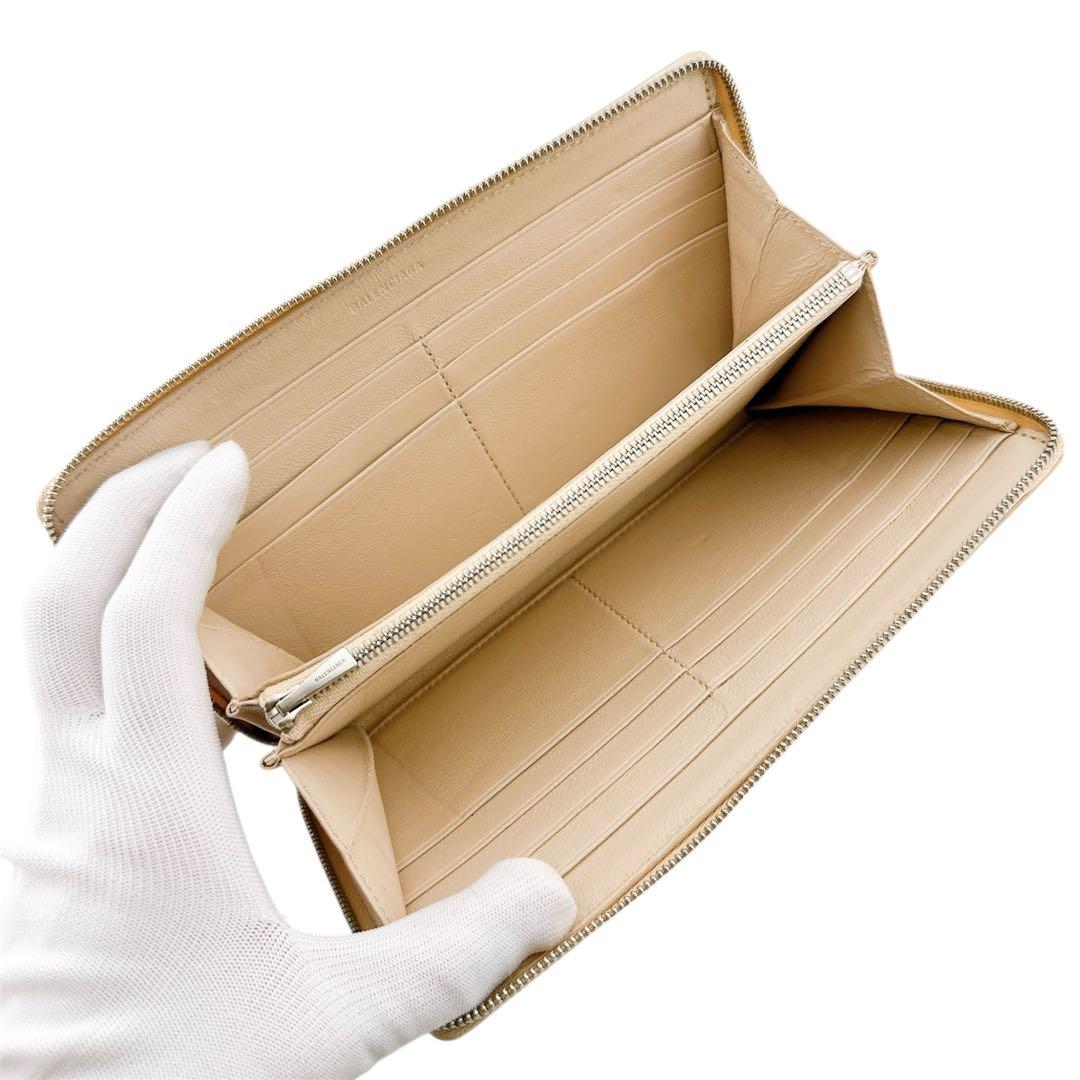 美品◇バレンシアガ レザー ラウンドファスナー 長財布 ベージュ ユニセックス