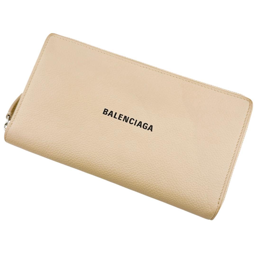 美品◇バレンシアガ レザー ラウンドファスナー 長財布 ベージュ ユニセックス