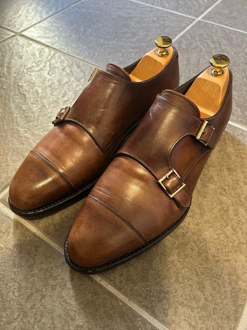 美品　三陽山長　源四郎　ブラウン ダブルモンクストラップ