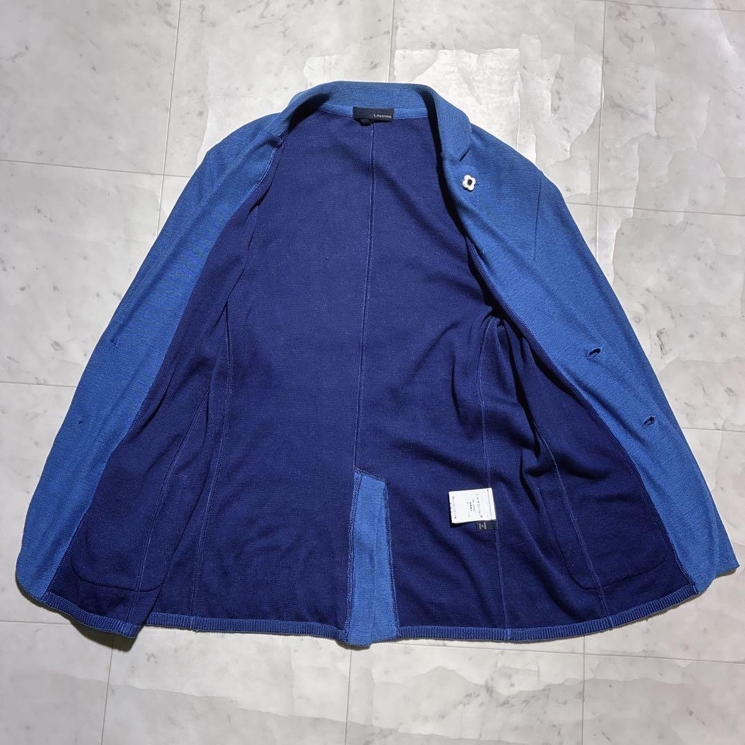 美品⭐️LARDINI テーラードジャケット　ニット　ブートニエール　伸縮性 青