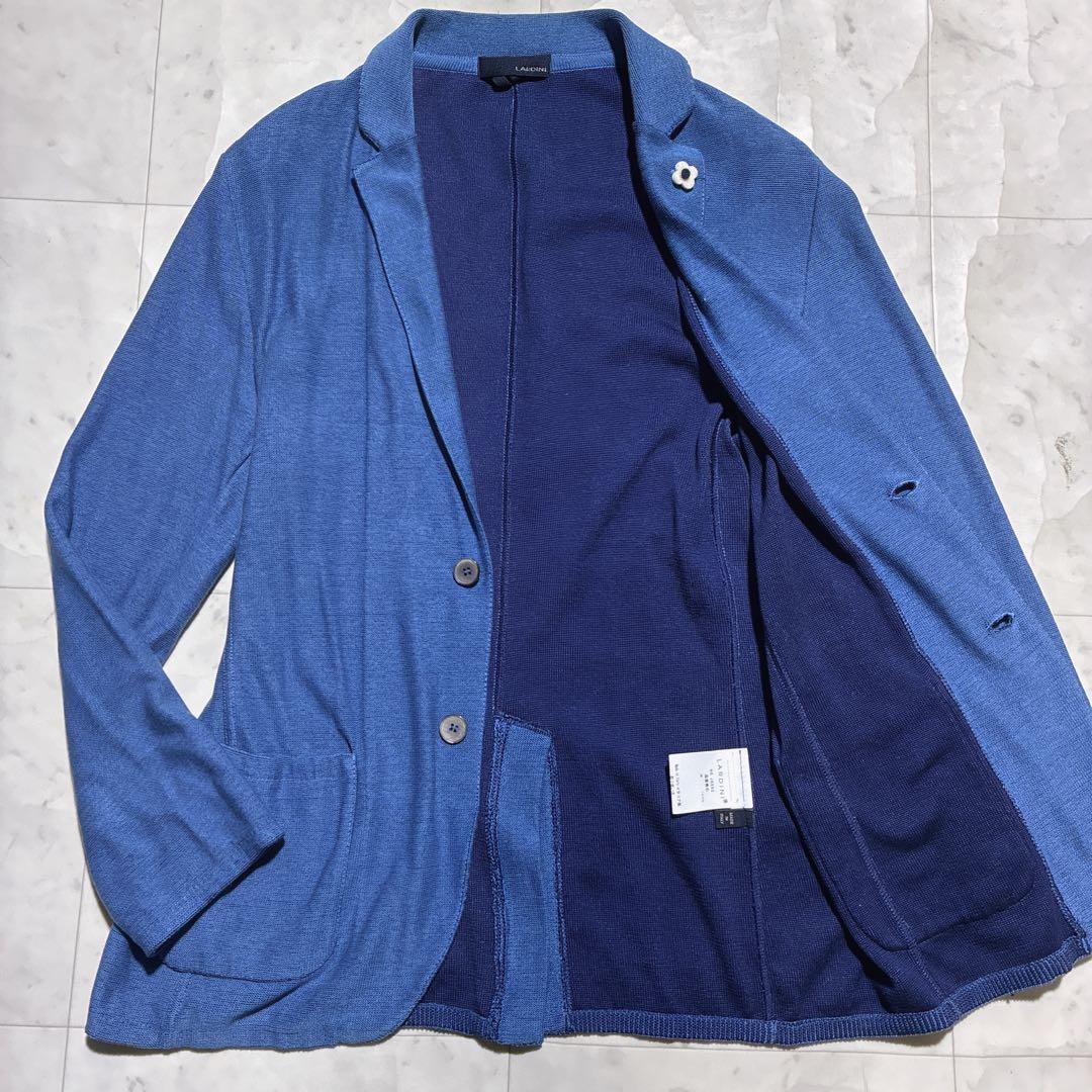 美品⭐️LARDINI テーラードジャケット　ニット　ブートニエール　伸縮性 青