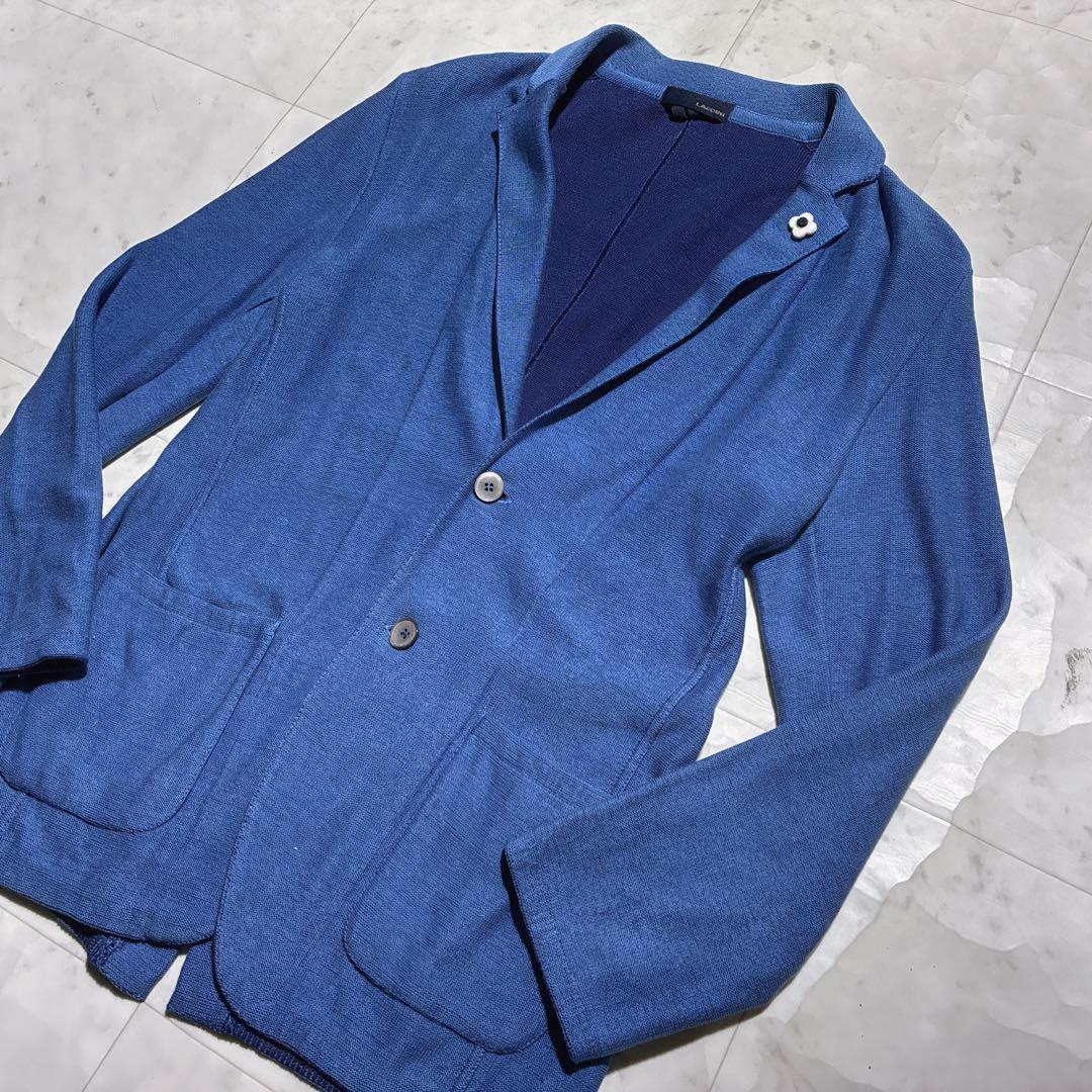 美品⭐️LARDINI テーラードジャケット　ニット　ブートニエール　伸縮性 青