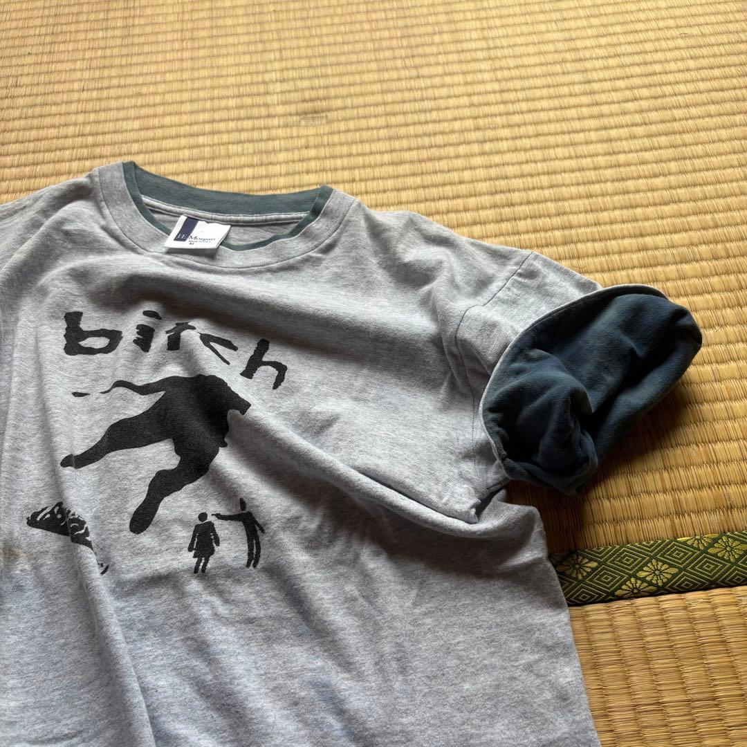 90s BITCH USA製　最初期　プリント　半袖　リンガーシャツ　tシャツ