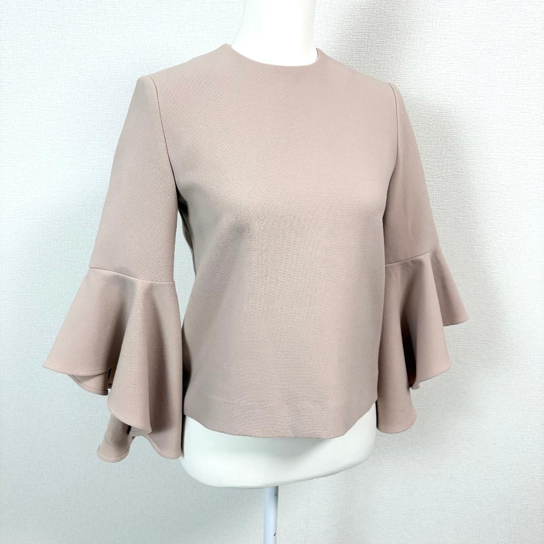 【美品】 YOKOCHAN 長袖ブラウスフレア袖 36 ベージュ 無地