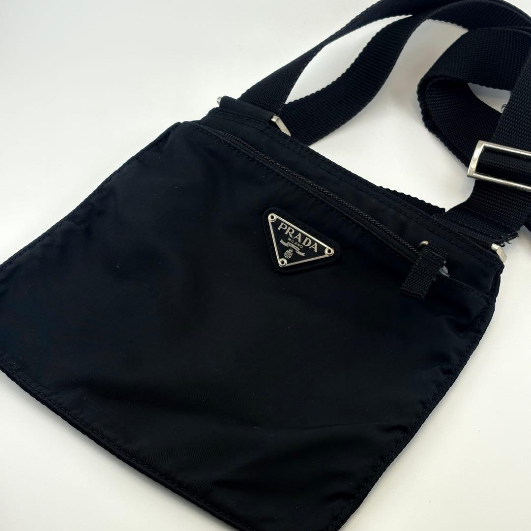 PRADA ナイロン ショルダーバッグ ブラック 三角ロゴ 正規品20x20