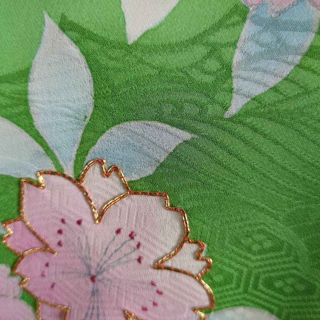 振袖 着物　緑　緑色 グリーン　花柄 結婚式