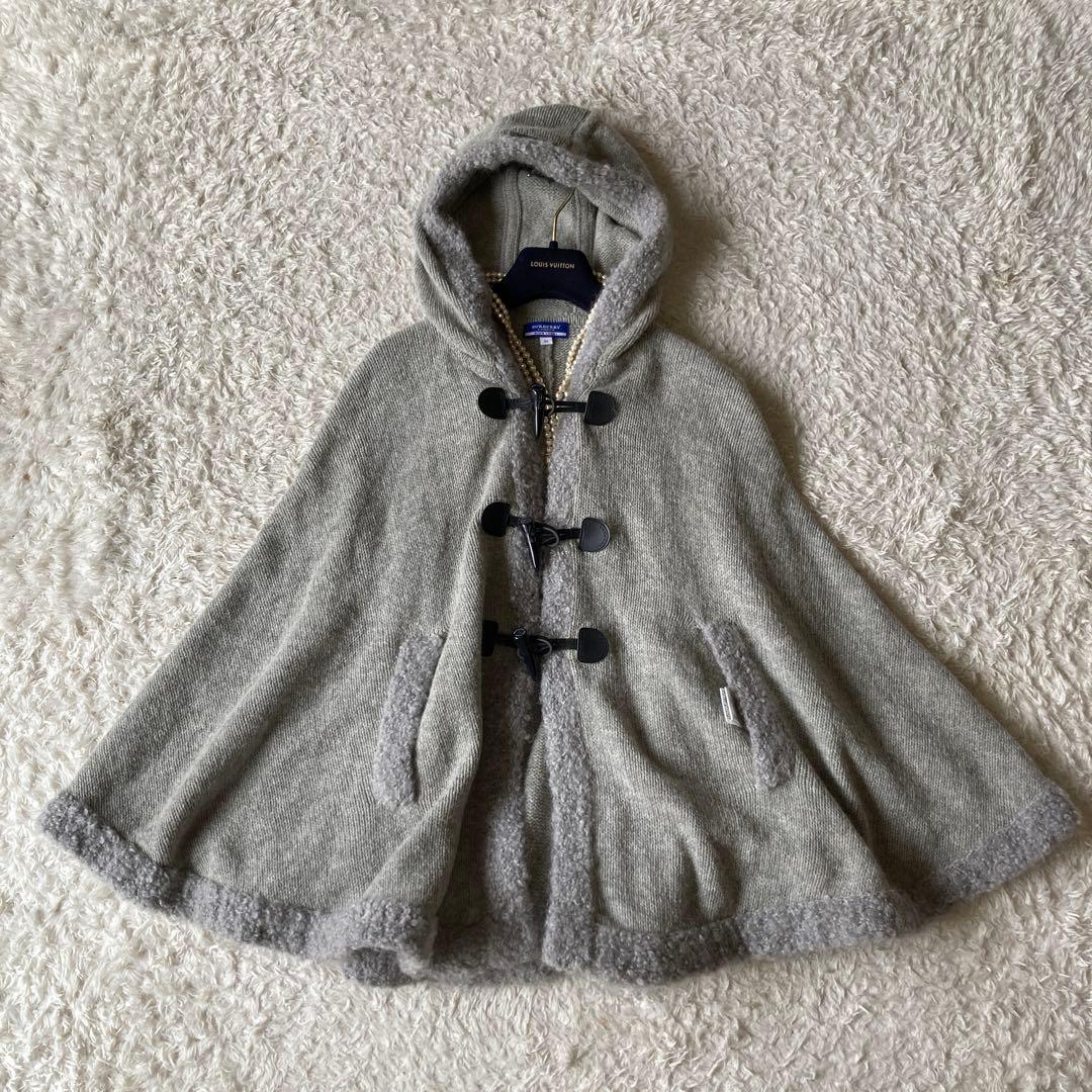 未使用に近い　バーバリーブルーレーベル　モヘヤ　ポンチョ　ケープM グレー