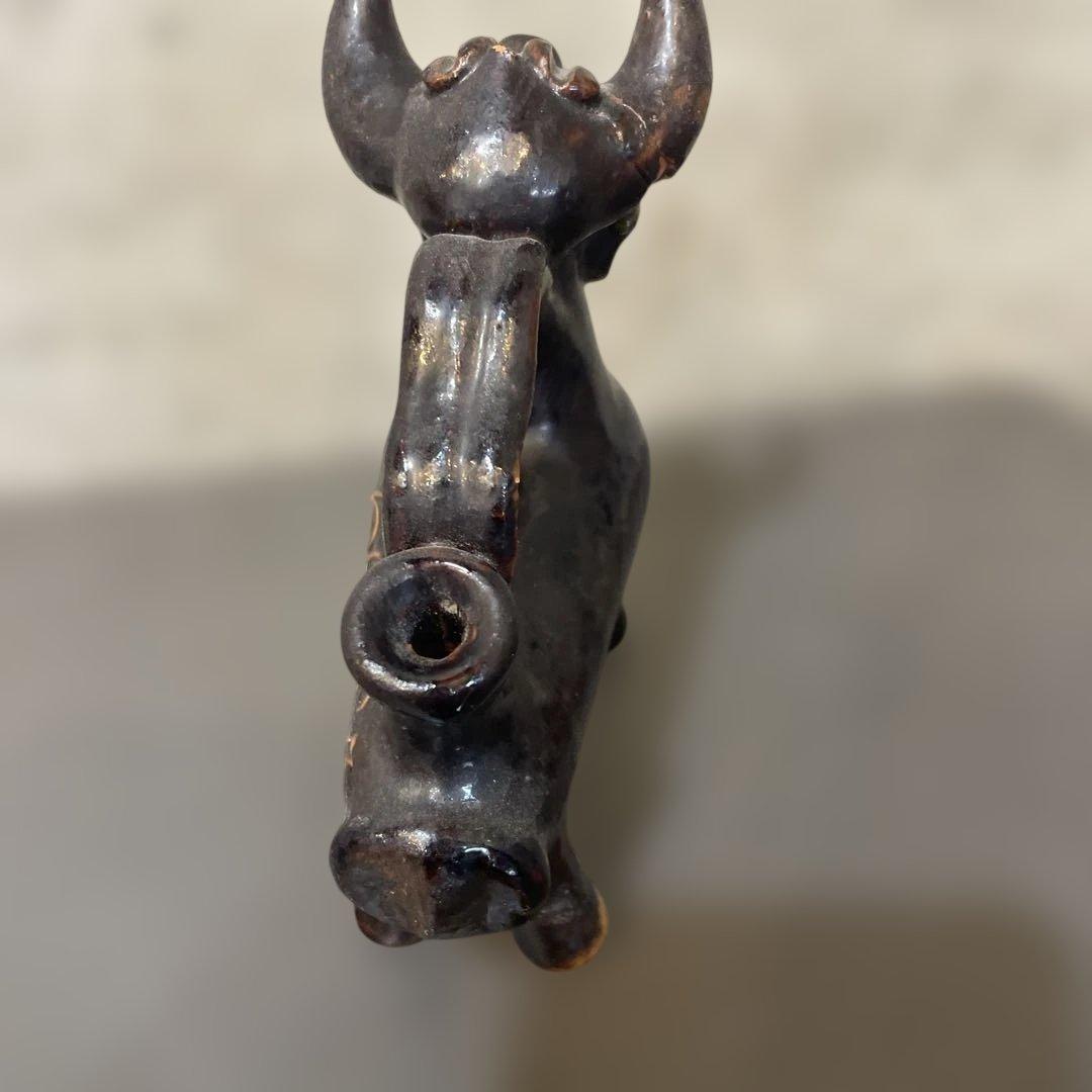 ヴィンテージ スペイン陶器製 雄牛のボティホ：動物の形をした水瓶、クエンカ